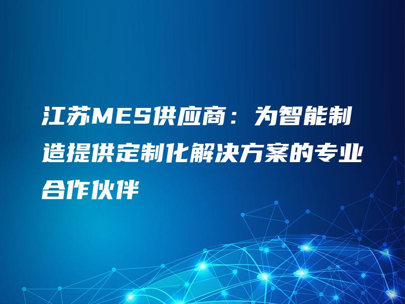 江苏MES供应商：为智能制造提供定制化解决方案的专业合作伙伴